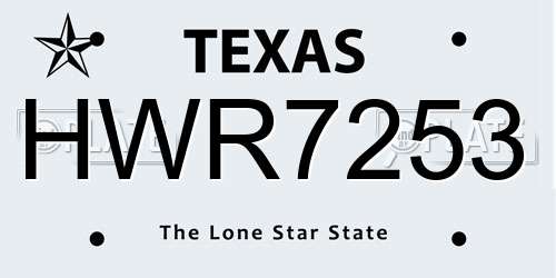 HWR7253 Texas License Plate