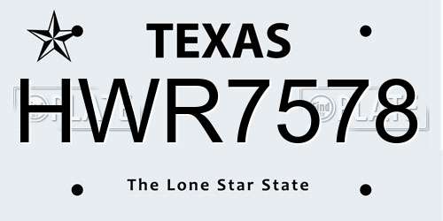 HWR7578 Texas License Plate