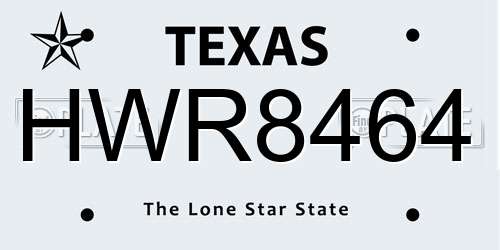 HWR8464 Texas License Plate