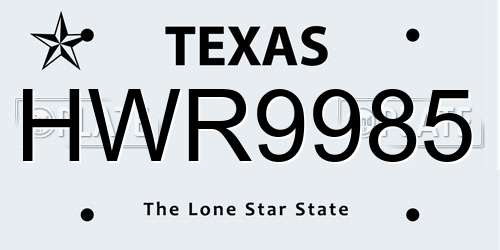 HWR9985 Texas License Plate