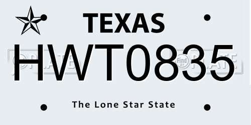 HWT0835 Texas License Plate