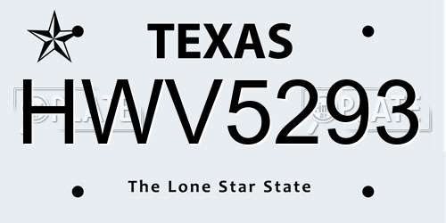 HWV5293 Texas License Plate