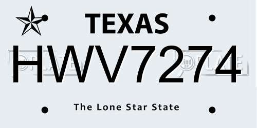 HWV7274 Texas License Plate