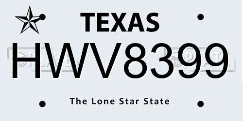 HWV8399 Texas License Plate
