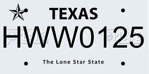HWW0125 Texas License Plate
