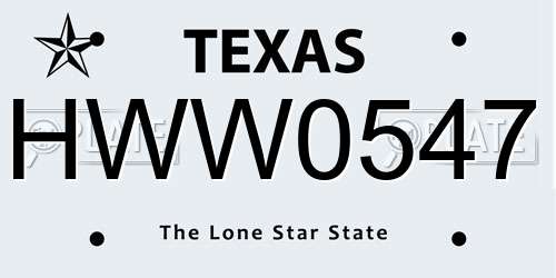 HWW0547 Texas License Plate