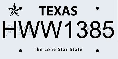 HWW1385 Texas License Plate