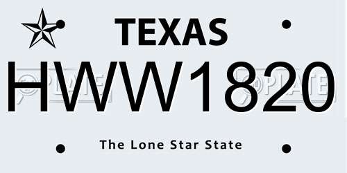 HWW1820 Texas License Plate