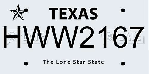 HWW2167 Texas License Plate