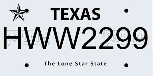 HWW2299 Texas License Plate