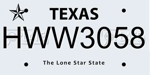 HWW3058 Texas License Plate