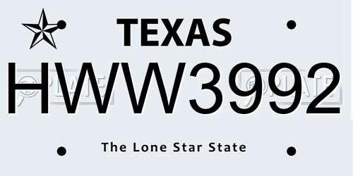 HWW3992 Texas License Plate