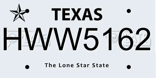 HWW5162 Texas License Plate