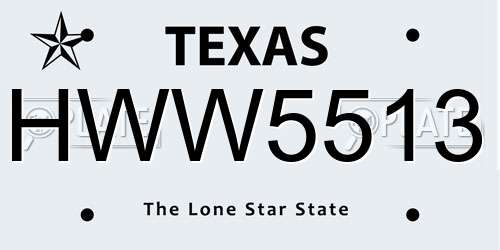 HWW5513 Texas License Plate