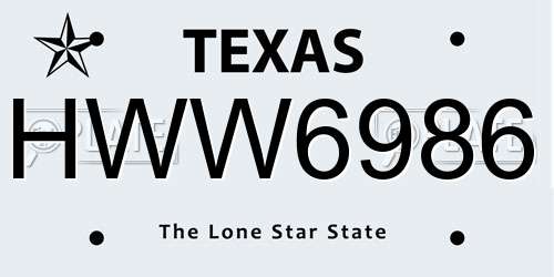 HWW6986 Texas License Plate