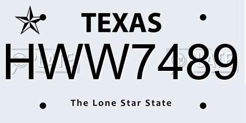 HWW7489 Texas License Plate