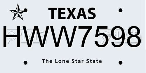 HWW7598 Texas License Plate