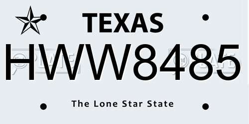 HWW8485 Texas License Plate