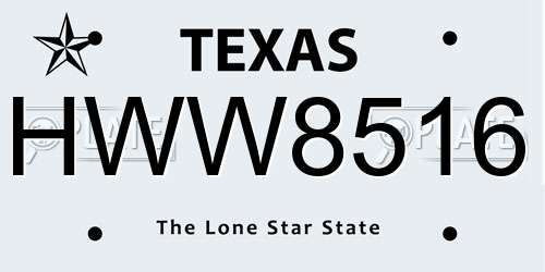 HWW8516 Texas License Plate