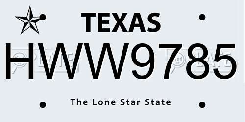 HWW9785 Texas License Plate