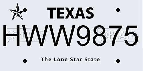 HWW9875 Texas License Plate