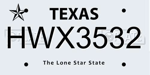 HWX3532 Texas License Plate