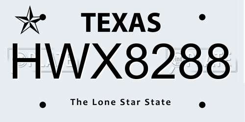 HWX8288 Texas License Plate
