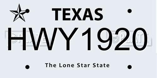 HWY1920 Texas License Plate