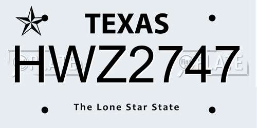 HWZ2747 Texas License Plate