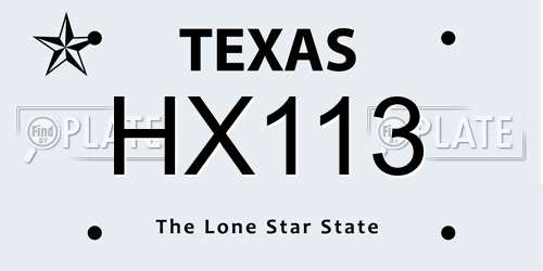HX113 Texas License Plate