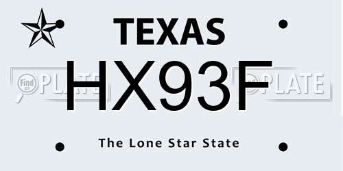 HX93F Texas License Plate