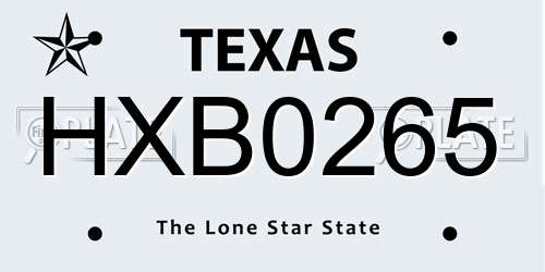 HXB0265 Texas License Plate