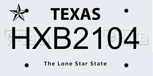 HXB2104 Texas License Plate