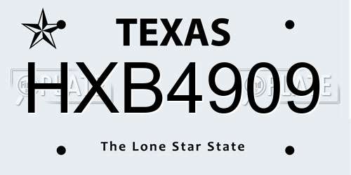 HXB4909 Texas License Plate