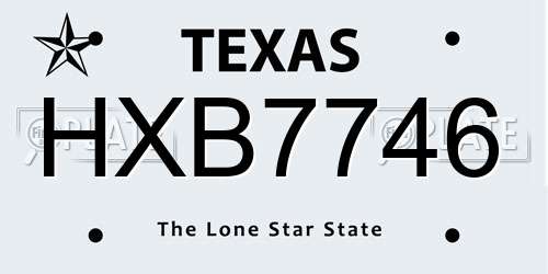 HXB7746 Texas License Plate