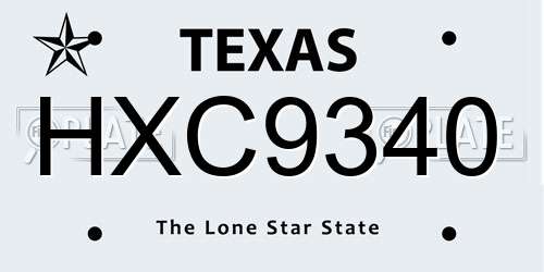 HXC9340 Texas License Plate