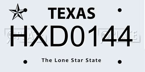HXD0144 Texas License Plate