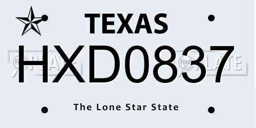 HXD0837 Texas License Plate