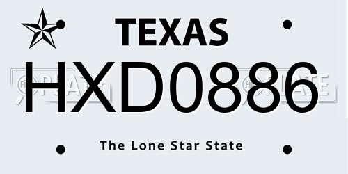 HXD0886 Texas License Plate