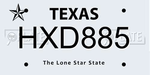 HXD885 Texas License Plate