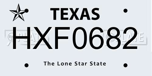 HXF0682 Texas License Plate