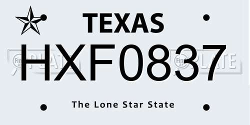 HXF0837 Texas License Plate