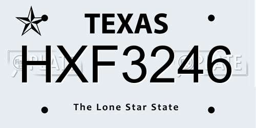 HXF3246 Texas License Plate