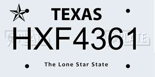 HXF4361 Texas License Plate