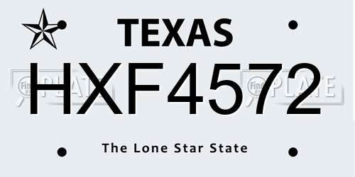 HXF4572 Texas License Plate