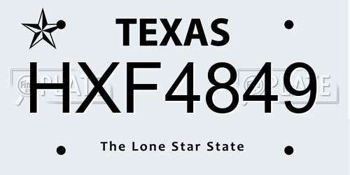 HXF4849 Texas License Plate