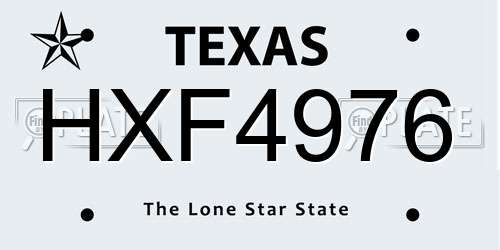 HXF4976 Texas License Plate