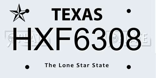 HXF6308 Texas License Plate