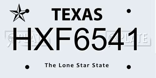 HXF6541 Texas License Plate