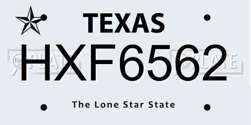 HXF6562 Texas License Plate